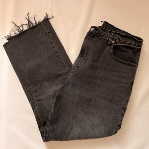 Abercrombie & Fitch Black Straight-Leg Jeans with Frayed Hem